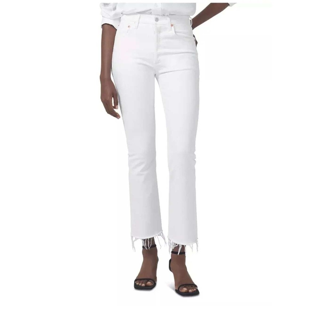 Citizens of Humanity Jeans Women 26 White Cropped Bootcut Raw Hem Button Fly